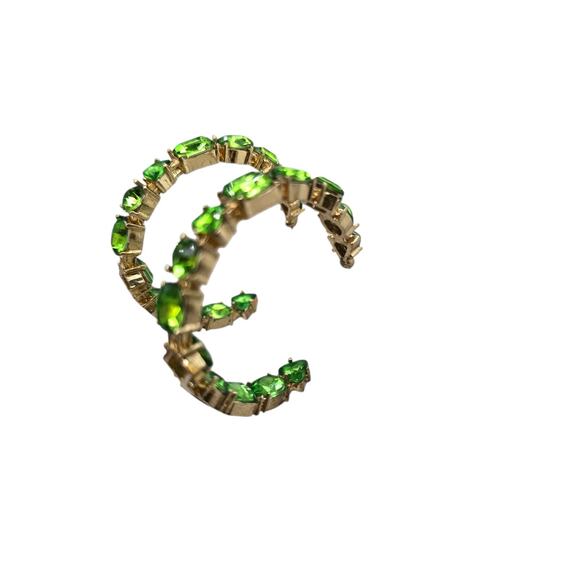 Pierced Earrings Hoop Green Rhinestones Inside Out Gold Tone Drop SKU 2770 - Picture 5 of 6